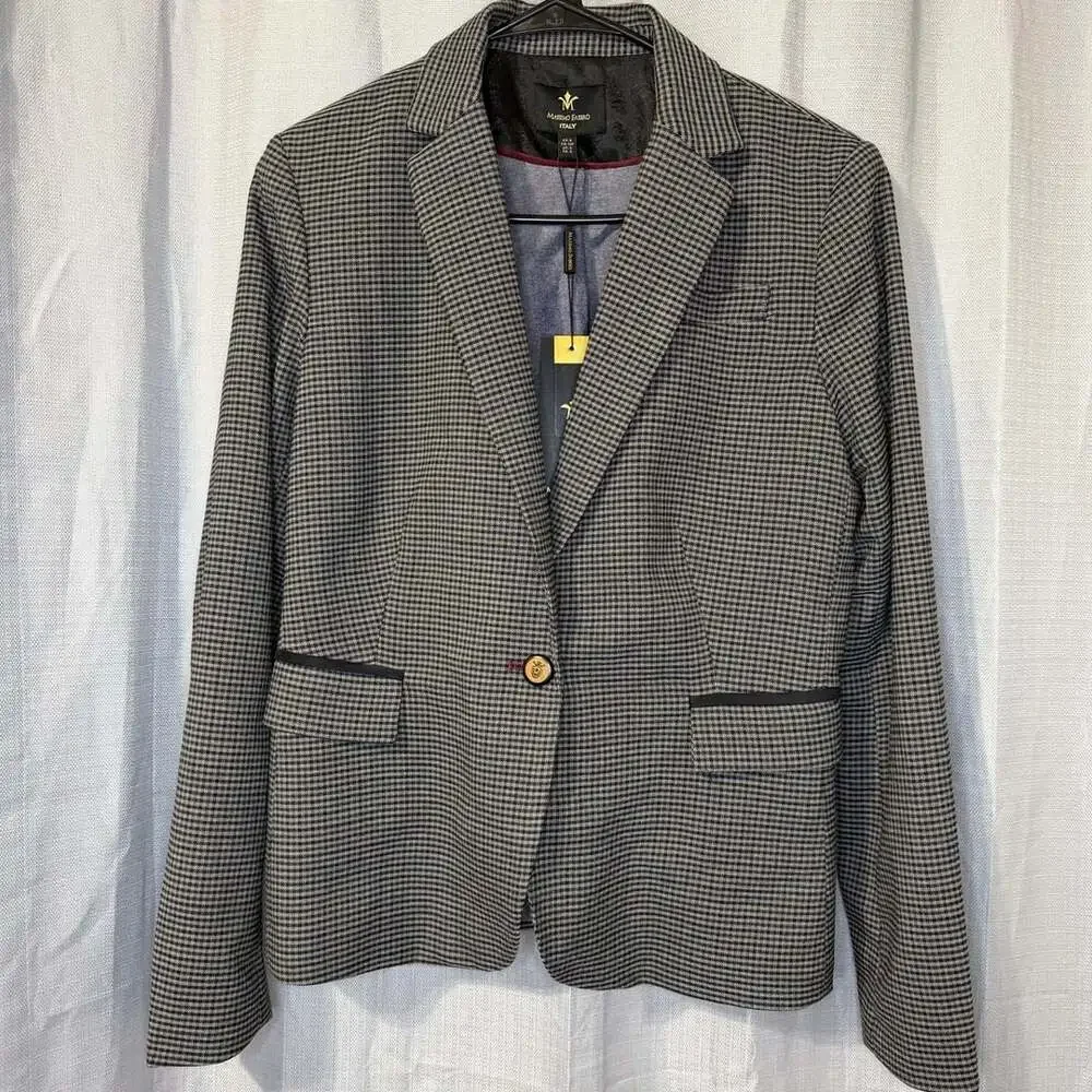Massimo Fabbro Houndstooth Blazer Size S Gray Check Jacket Elbow Patches